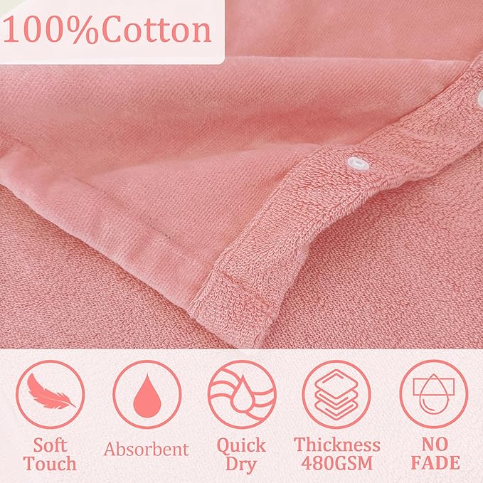 VOOVA & MOVAS Toddler Bath Towel with Bear Ear Hood, 0-3Years | 100% Cotton, Ultra-Soft & Absorbent | Gentle for Sensitive Skin, Bathroom, Pool & Beach Towel | Newborn, Coral