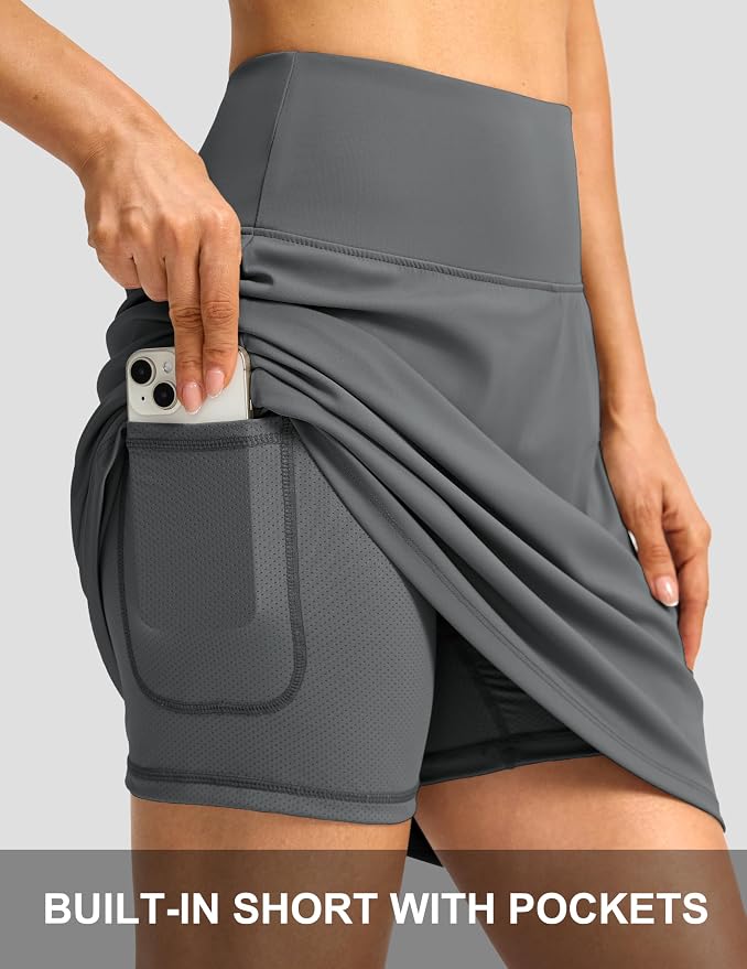 G Gradual 19" Skorts for Woman with Pockets High Waist Golf Skirt | Lightweight, Stretchy, Breathable, Tummy Control, Built-in Shorts, Athletic, Tennis, Pickleball, Casual Summer