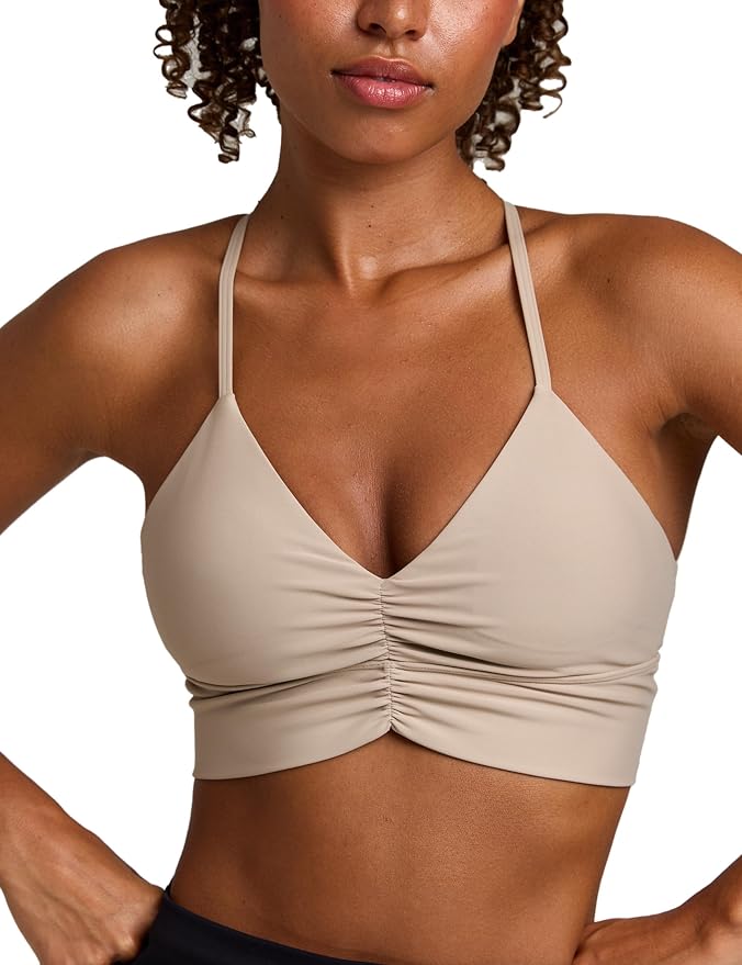 Women's Flow Scrunch Sports Bra V Neck Padded Yoga Tank Adjustable Straps Cross Back Crop Tops