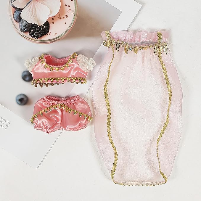 LBB Clothes – Pink Desert Bloom Outfit for 17cm Doll, Featuring a Light Pink Sheer Veil, Pink Top, and Matching Pants – Doll Not Included