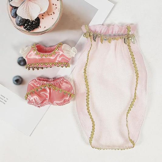 LBB Clothes – Pink Desert Bloom Outfit for 17cm Doll, Featuring a Light Pink Sheer Veil, Pink Top, and Matching Pants – Doll Not Included