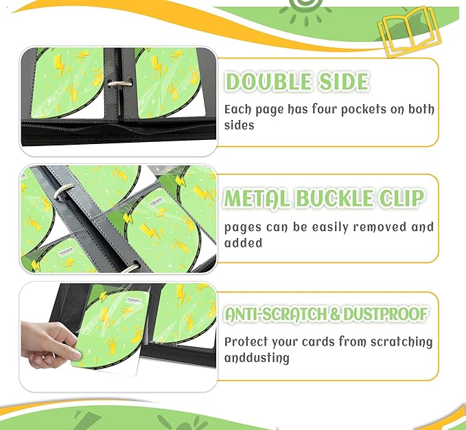 Trading Card Binder 4 Pocket,Card Binder 400 Pockets,Card Book Holder Cards with 50 Removable Sleeves,3-Ring Zip Design MTG/TCG/Sport Collectible Trading Card Albums Gifts for Boys and Girls(Green)