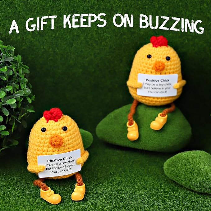 PARTY TONIGHT Mini Funny Positive Crochet Chick - Mothers Day Graduation Gifts for Women College Student Crochet Animals Emotional Support Chick Birthday (Positive Crochet Chick)