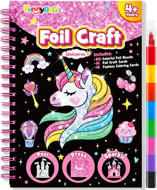 FUNNYB&G Foil Art Crafts for Kids Ages 4-8: Valentines Crafts for Kids 2026,Birthday Gift for Girls,Art and Crafts Supplies,Party Favors,Creative Toys for Girls Boys 4 5 6 7 8 9 Years Old (Unicorns)