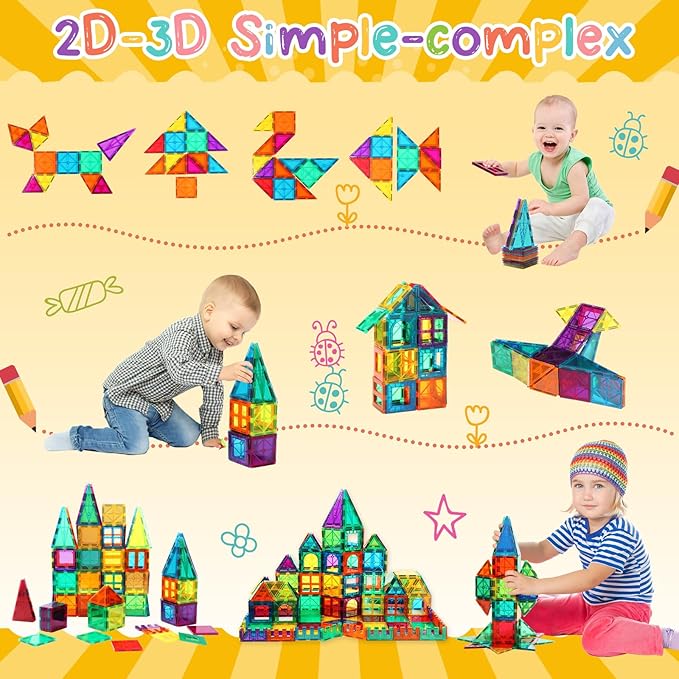 FNJO Magnetic Tiles, 110PCS Magnet Building Set, Magnetic Building Blocks,Construction STEM Learning and Playing Toys for Kids, Montessori Toy for Preschool Boys Girls Toddlers Classroom Must-Haves
