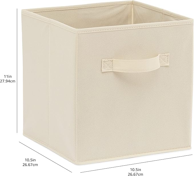Amazon Basics Collapsible Fabric Storage Cubes Organizer with Handles, Sturdy Storage Bins for Organization, 10.5" x 10.5" x 11", Beige, 6 Count (Pack of 5)