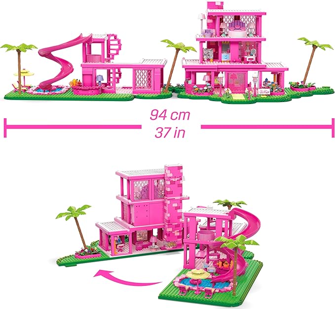 MEGA Barbie The Movie Building Toys Set, DreamHouse Replica with 1795 Pieces, 4 Figures and Accessories, for Adults & Fans
