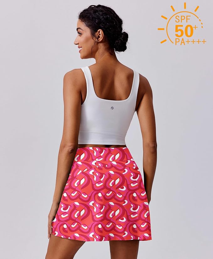 PINSPARK 17" Golf Skorts for Woman High Waisted Tennis Skirt with 4 Pockets | Lightweight, Quick Dry, 4-Way Strecth, Breathable, Tummy Control, UPF 50+ Athletic Skort for Workout, Pickleball, Gym, Casual