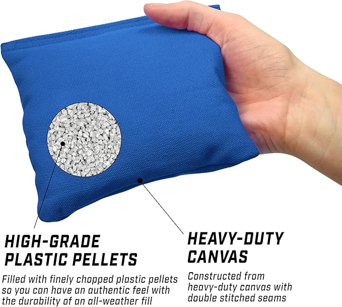 GoSports Official Regulation Cornhole Bean Bags Set of 8 – for Competitive Cornhole Games - All Weather - American Stars and Stripes or Red and Blue