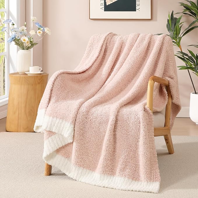 Soft Throw Blanket for Couch-Cozy Reversible Knitted Blankets | Lightweight Warm Fluffy Decor for Women, Mom, Her & Girls, Sofa, Chair, Bed, 50x60in,Cationic Dyeing Pink