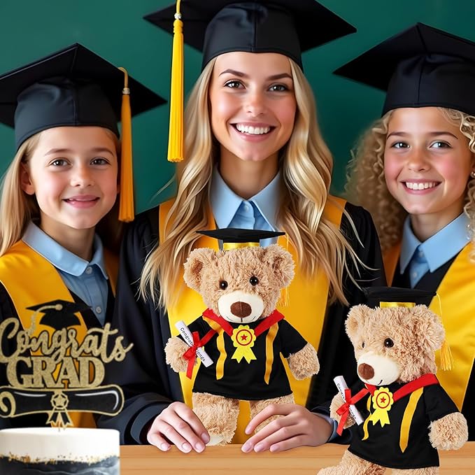 Set of 2 Graduation Teddy Bear Clothes Cap & Gow Outfit Fits Make Your Own Most 14" - 18" Bear Plush Stuffed Animal Outfit Pet Dog Doll Cap and Gown Build a Bear Clothe(Graduation F, Fit 14"-18")