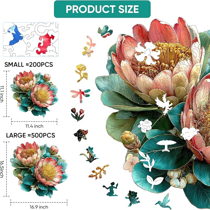 MEATRN King Protea Wooden Puzzles for Adults 501 Pcs, 16.9x16.5 in, Fun Educational Wood Puzzle, Handmade Decorative Gift, Relaxing Wood Puzzle Game for Family & Friends