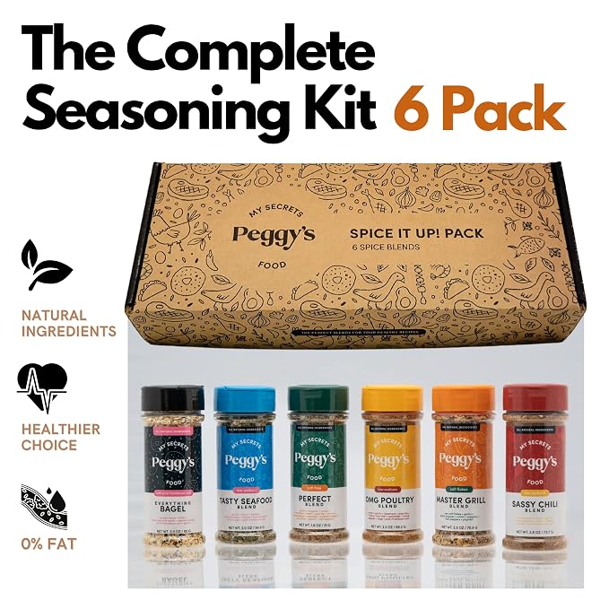 My Secrets Peggy’s Food Spice It Up Pack - Set of 6 Gourmet Seasoning Blends - Ultimate Variety Gift Box for Grilling, Roasting & Baking - Premium Spice Sampler Kit for Meats, Veggies & Soups