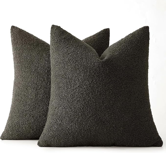 MIULEE 22x22 Decorative Euro Sham Boucle Couch Pillow Covers Dark Coffee | Set of 2 Textured Neutral Throw Pillow Covers, Accent Solid Pillowcases, Sofa Living Room Home Decor