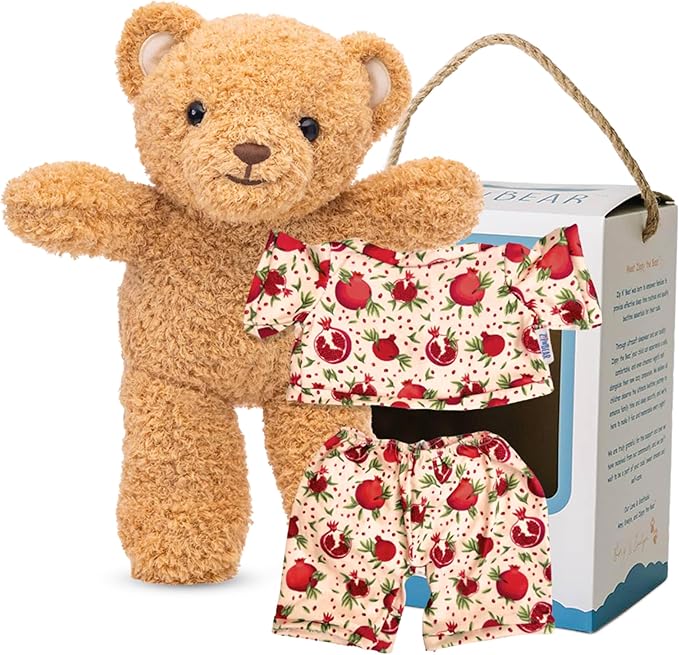 Zip N' Bear Soft Plush Teddy Bear Stuffed Animal with Pomegranate Pajamas - Zippy The Bear Cute Cuddly Plush Toy, Perfect Sensory Teddy for Kids, Toddlers - Adorable Gift & Bedtime Companion