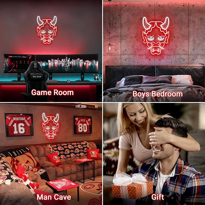 Kavaas Hannya Mask Neon Sign, Anime Japanese Neon Sign for Gamer Room Bar Tattoo Studio Decor | LED Oni Mask Neon Light for Bedroom Boys, Gaming Wall decor - Best Gamer Gifts for Teenage Boys, Christmas