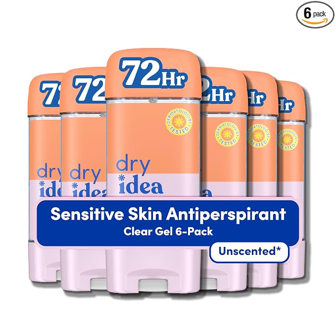 Dry Idea Gel Deodorant & Antiperspirant for Women - Hypoallergenic for Sensitive Skin, 2X Longer Sweat Protection*, 72Hr Odor Protection, Unscented, Womens Deodorant, 3 oz (Pack of 6)