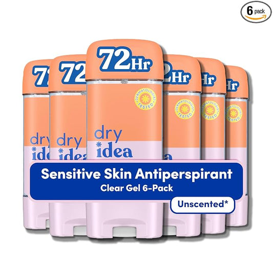 Dry Idea Gel Deodorant & Antiperspirant for Women - Hypoallergenic for Sensitive Skin, 2X Longer Sweat Protection*, 72Hr Odor Protection, Unscented, Womens Deodorant, 3 oz (Pack of 6)