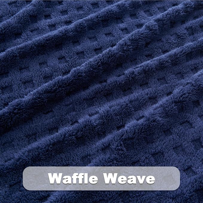 NEWCOSPLAY 3D Waffle Checkered Flannel Throw Blanket, Dark Navy, 50"x70" | Super Soft Cute Lightweight Decorative Premium Silky Fleece Blanket for Couch Sofa Bed, Gift for Women Men, All Season Use