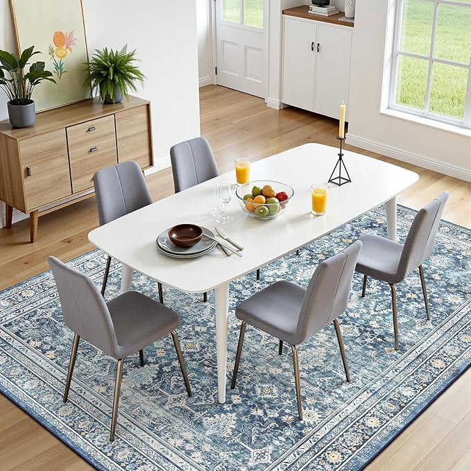 5x7 Area Rugs for Living Room Bedroom, Blue Washable Non-Slip Carpet | Soft Area Rug for Dining Room Home Office Indoor Nursery, Stain Resistant, Low Pile, Vintage Boho Distressed Rug