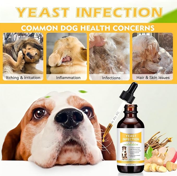 Yeast Infection Treatment for Dogs - Natural Dog Ear Infection Drops for Itch & Allergy Relief, Soothes Skin Inflammation, Dog Yeast Infection Treatment for All Breeds & Sizes, 2 fl oz
