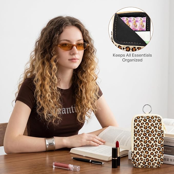 KJQJLY 2 Pack Portable Tampon Organizer Bag Tampon Holder & Storage Case with Zipper for Travel, Discreet Period Bag for Purse, Waterproof Feminine Products Pouch for Women (Leopard Print)
