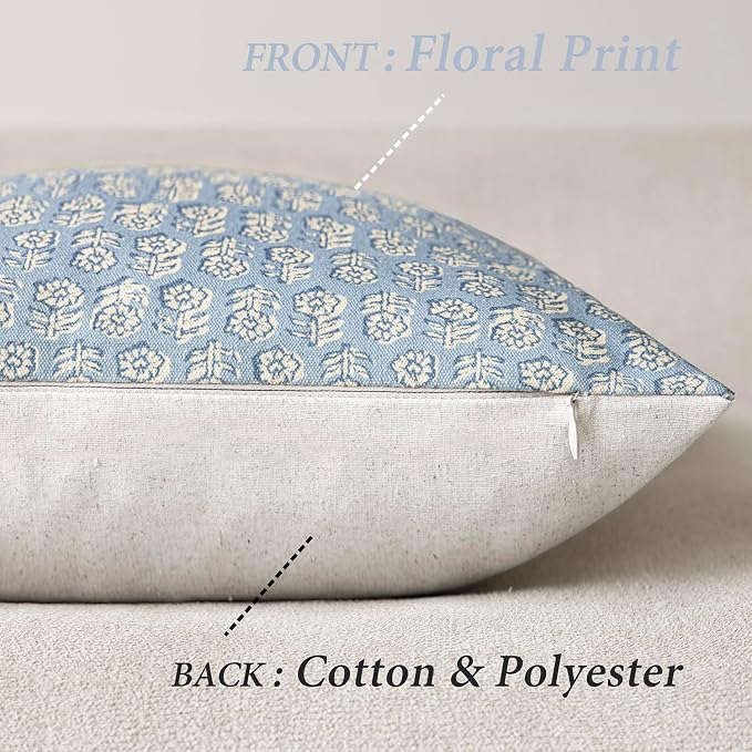 Foindtower Set of 2 Decorative Vintage Floral Print Throw Pillow Covers Neutral Modern Farmhouse Cushion Covers Boho Home Decor for Sofa Chair Couch Bedroom Living Room Outdoor,18×18 Inch,Powder Blue