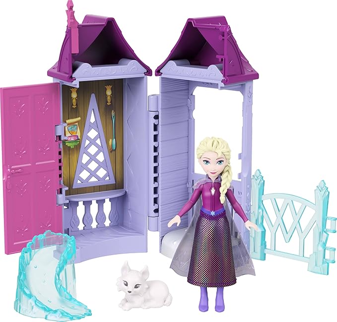 Mattel Disney Frozen Anna or Elsa Playset with 5 Surprises Including Small Doll, Tower & 3-4 Arendelle Village Accessories (Characters May Vary)