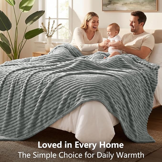 Gray Blankets Queen Size for Bed, 90 x 90 Inch | 300GSM Ribbed Fleece Blanket, Soft, Cozy & Lightweight, OEKO-TEX Certified, All-Season for Bedrooms, Guest Rooms & Gifting