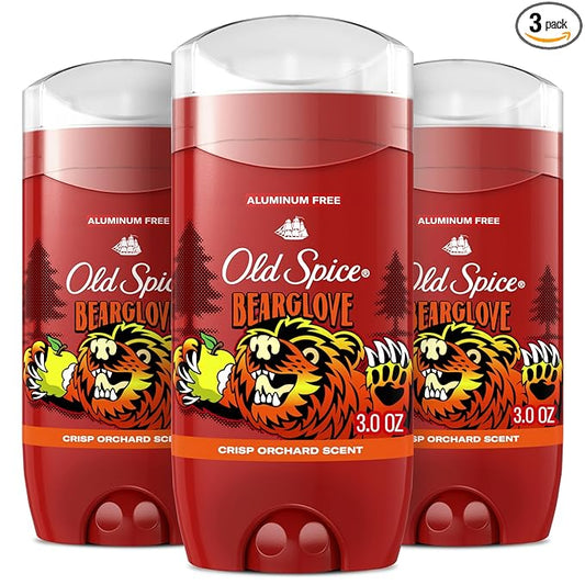 Old Spice Aluminum Free Deodorant for Men, 24/7 Odor Protection, 24/7 Freshness & Lasting Scent, Goes on Clear, Bearglove with Crisp Orchard Scent, 3.0 oz (Pack of 3)