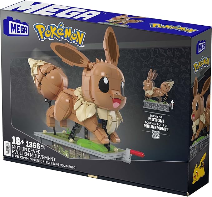 MEGA Pokémon Action Figure Building Set, Motion Eevee with 1366 Pieces, Turn Crank for Running Movement, Build & Display Toy for Collectors