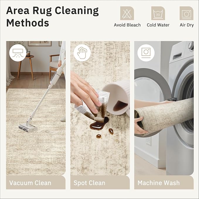 Soalmost Runner Rug 2x10 Washable Non-Slip Hallway Kitchen Runners Beige | Stain Resistant Vintage Rugs for Bathroom Laundry Room, Low Pile Foldable Floor Carpet Mat for Entryway Corridor Bedroom