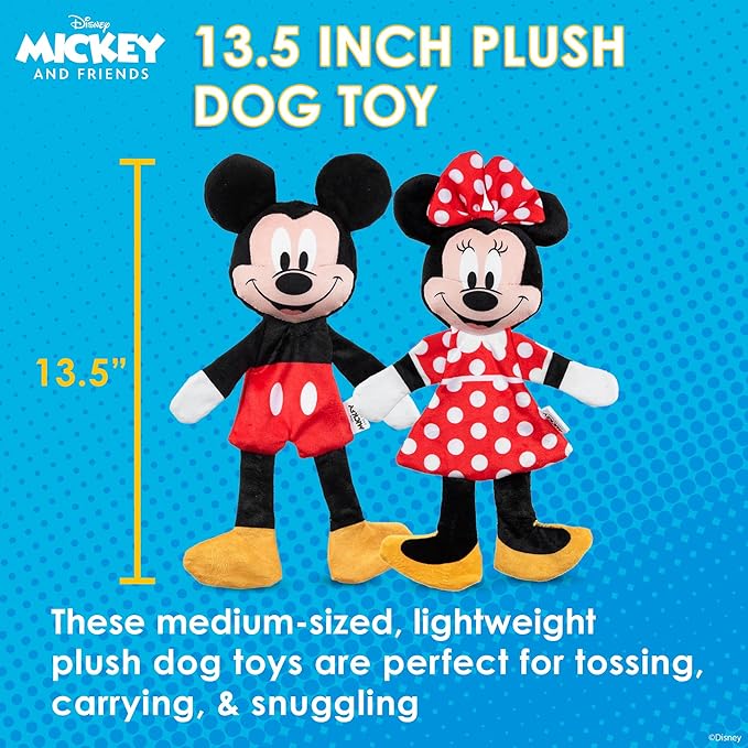 Disney for Pets Mickey Mouse & Minnie Mouse Plush Squeaker with Crinkle Flattie Body Dog Toy Set Dog Toys | Plush Squeaker Toy for Dogs Inspired by Mickey Mouse, 13.5in - 2 Pack