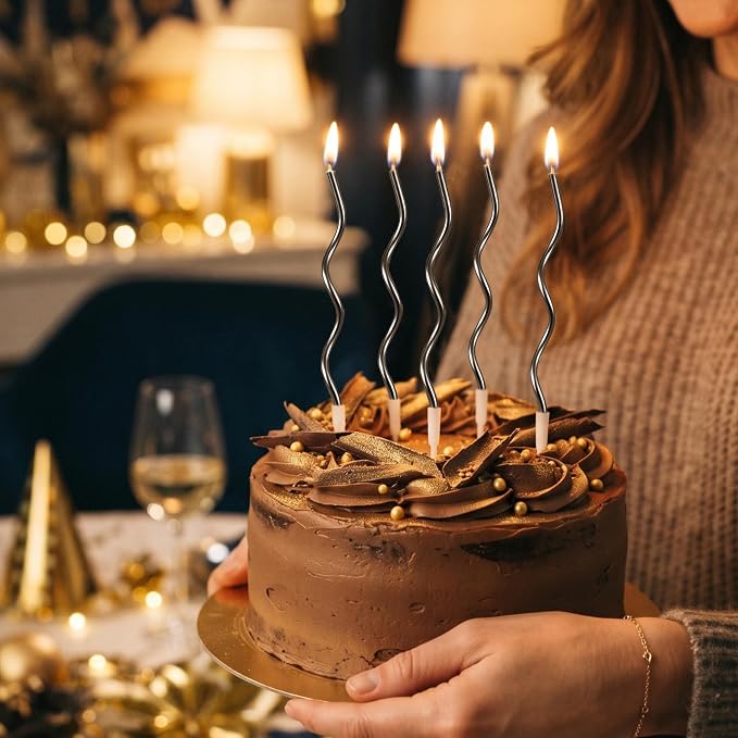 PHD CAKE 24-Count Black Spiral Long Thin Birthday Candles, Cake Candles, Birthday Parties, Wedding Decorations, Party Candles