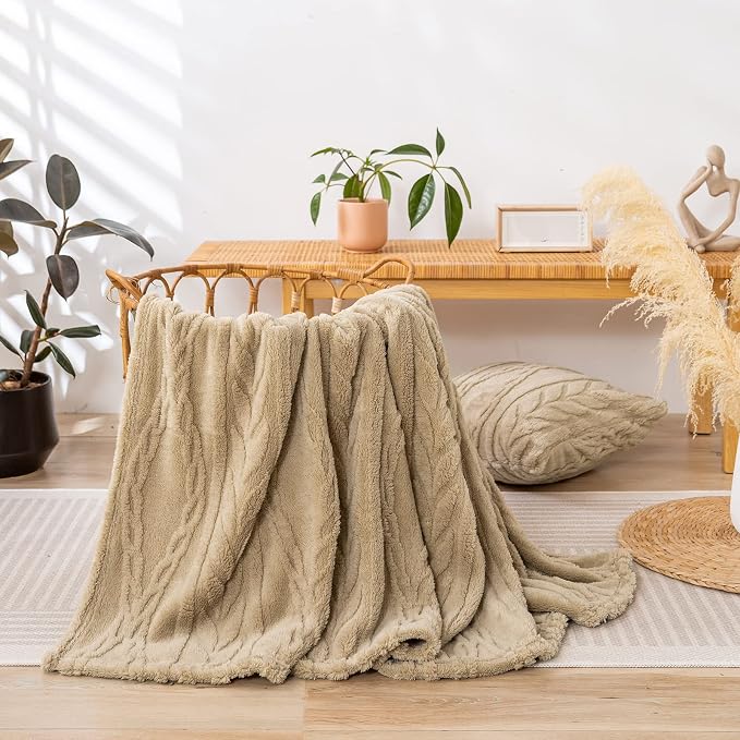 YUSOKI Sherpa Fleece Twin XL Size Blanket, Tan, 65"x90" | 3D Stylish Design,320GSM, Non-Shedding, Lightweight for All Season Use, stays fluffy after repeated washes, Perfect Gifts