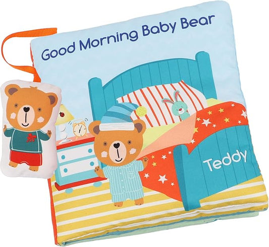 bebe mondo Teddy Bear Tummy Time Toy with Mirror, Soft Crinkle Books for Babies 0-3-6-12 Months, Infant Sensory Toy, Baby Mirror Toy,Touch and Feel Cloth Easter Gift for Newborns,1-2 Year Old-Morning