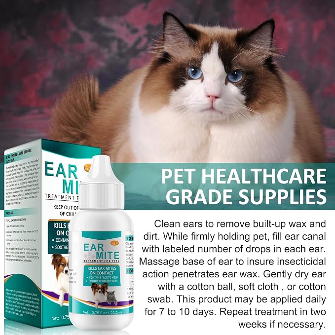 VOSIFSDIY Ear Mite Treatment for Dogs and Cats, Dog Ear Infection Treatment, Ear Mite Treatment for Dog Yeast Infection, 100% Natural Dogs Cats Ears Drops-2PCS