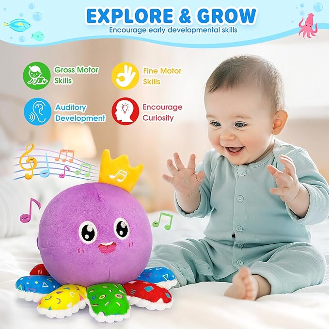 Musical Toys for Babies 6-12-18 Months, Multi-Functional Interactive Crawling Dancing Octopus Plush Toy, Christmas Birthday Gifts for 1-2 Year Old Boys and Girls
