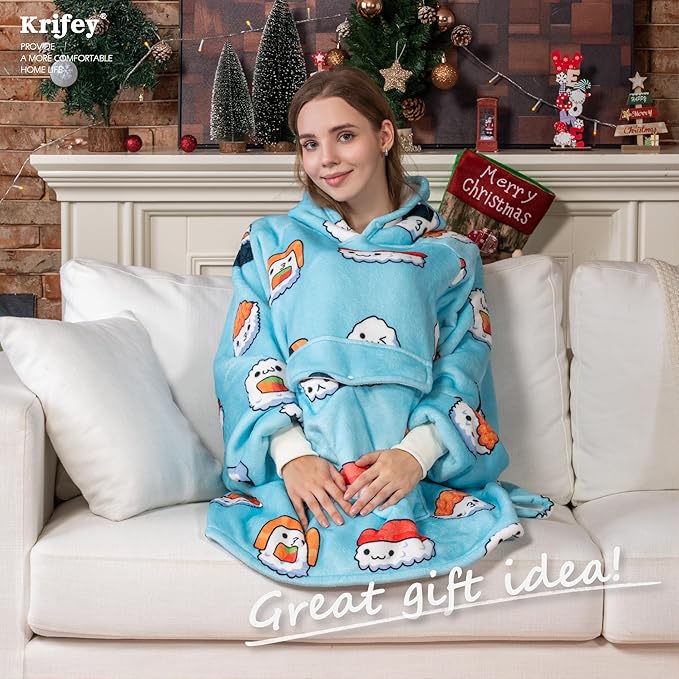 Krifey Wearable Blanket Hoodie, Oversized Sherpa Fleece Sweatshirt with Giant Pocket, Birthday Gifts for Women, Mom, Sister, Sushi