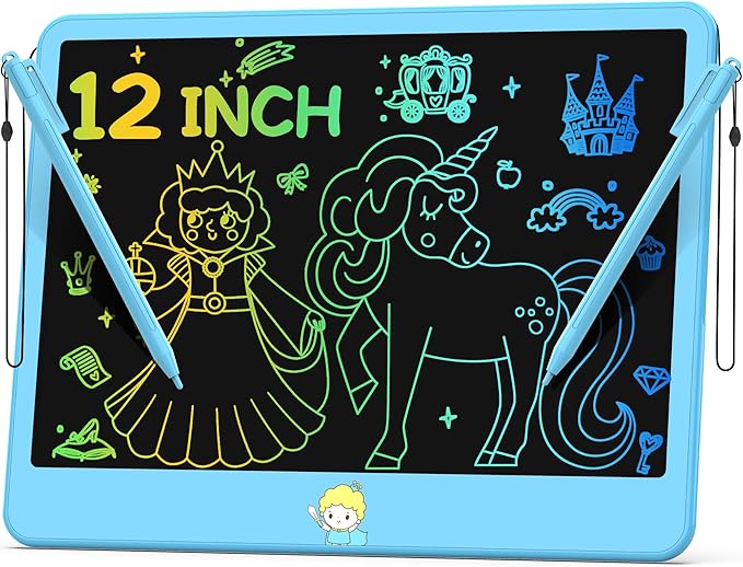 Hockvill LCD Writing Tablet for Kids 12 Inch, Toys for Boys Girls Drawing Pad for 3 4 5 6 7 Year Old Kids Toys, Toddler Erasable Doodle Board Travel Essentials, Valentines Day Gifts for Kids- Blue