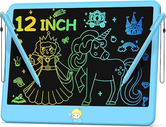 Hockvill LCD Writing Tablet for Kids 12 Inch, Toys for Boys Girls Drawing Pad for 3 4 5 6 7 Year Old Kids Toys, Toddler Erasable Doodle Board Travel Essentials, Valentines Day Gifts for Kids- Blue