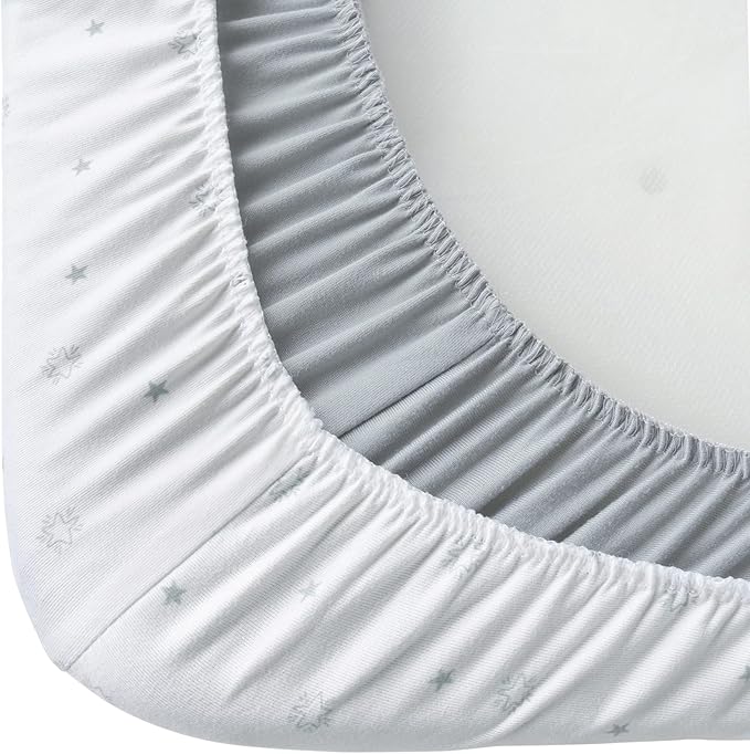 Bassinet Sheets 2 Pack, Compatible with 4moms Breeze Plus Bassinet (not playard), Fit for 23" x 28" Bassinet Mattress Pad, Ultra Soft & Super Stretchy, Baby Boy/Girl, Grey & White Star