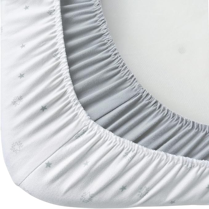 Bassinet Sheets 2 Pack 32" x 18"-Fit for Arm's Reach Clear-Vue & Cambria Co-Sleeper, RONBEI Bedside Bassinet, Chicco LullaGo Nest Portable Bassinet, Ultra Soft & Super Stretchy, Grey & White Star