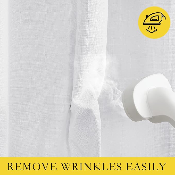 NICETOWN Back Tab 100% Blackout Linen Curtains with Thermal Insulated White Liner, White, 52" Wide, 84" Length Energy Saving Curtains for Living Room 2 Panels Set, Vertical Blinds