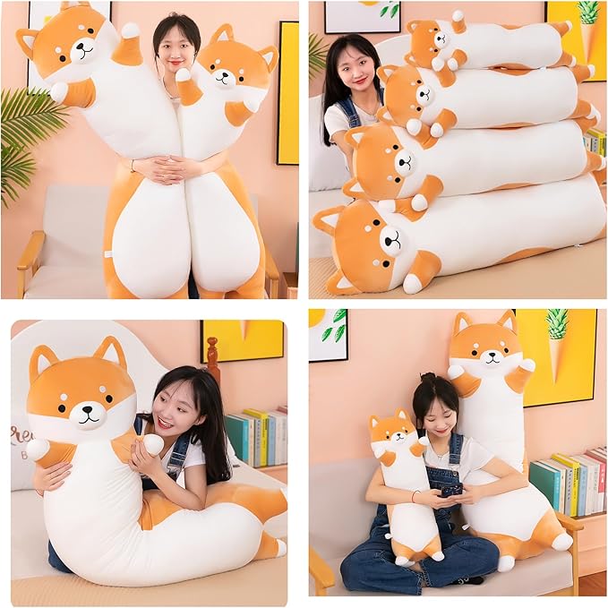 Kekeso Long Shiba Inu Plush Pillow Giant Stuffed Animals Dog Sleeping Pillow Corgi Plush Body Pillow Cartoon Soft Dog Hugging Pillow for Kids Birthday,Valentine,Christmas (Yellow,130cm/51.18inch)