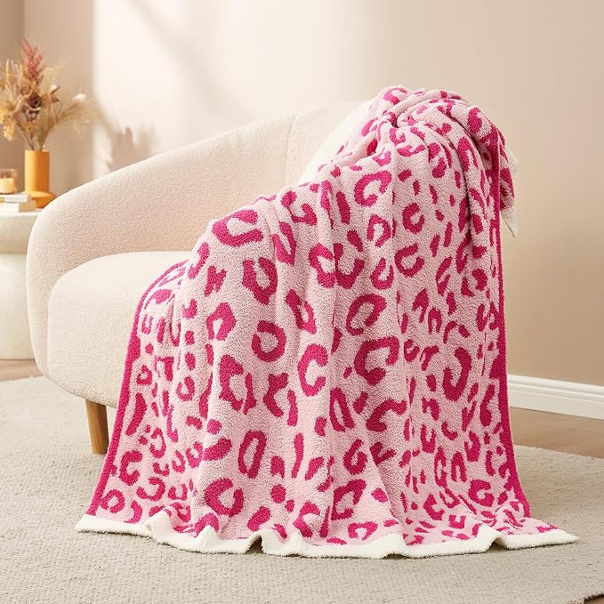 Snuggle Sac Ultra Soft Pink Leopard Blanket Twin Size - Oversized Reversible Cheetah Bedding Blanket, Leopard Pattern Throw for Bed, Sofa, Couch, 60x80 inches