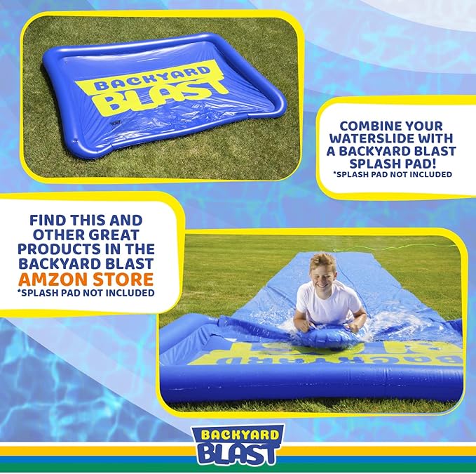 BACKYARD BLAST Giant Slip and Slide for Adults and Kids - Heavy Duty Large Slip n Slide Water Slide for Kids Backyard Outdoor Water Play Includes Inflatable Riders