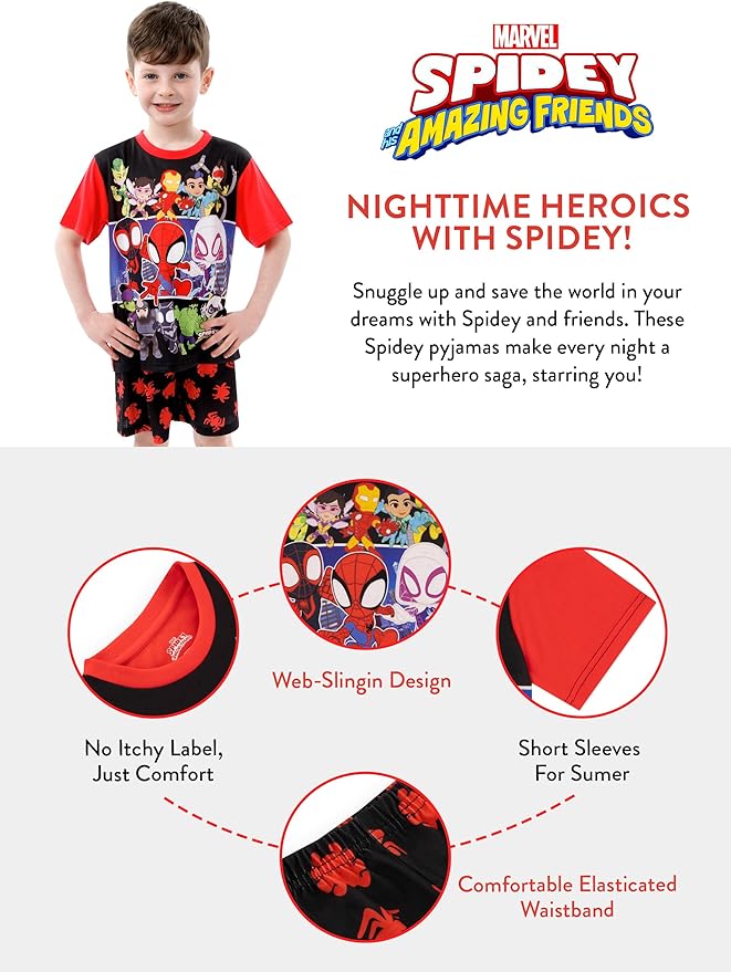 Marvel Spidey And His Amazing Friends Pajamas | Spiderman Pajamas For Boys | Boys Short PJs For Summer