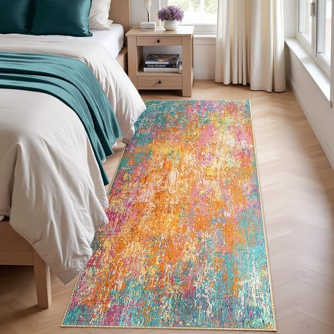 RELEANY Washable Runner 2'x8' Abstract Area Rug for Hallway Starlight | carpet for kitchen, entryway, bathroom, living room, bedroom, printed pattern, non-slip, soft, stain-resistant, easy to clean