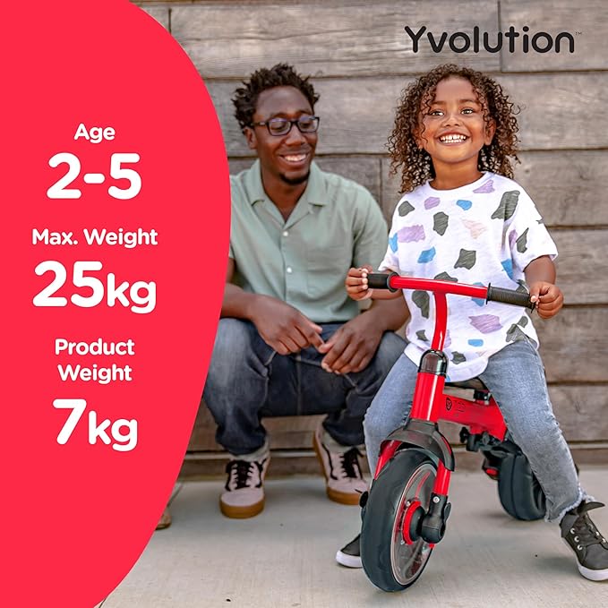 Yvolution 3 in 1 Toddler Trike Y Velo Flippa Push Tricycle Toddler Balance Bike with Parent Steering Push Handle for Boys Girls 2-5 Years Old